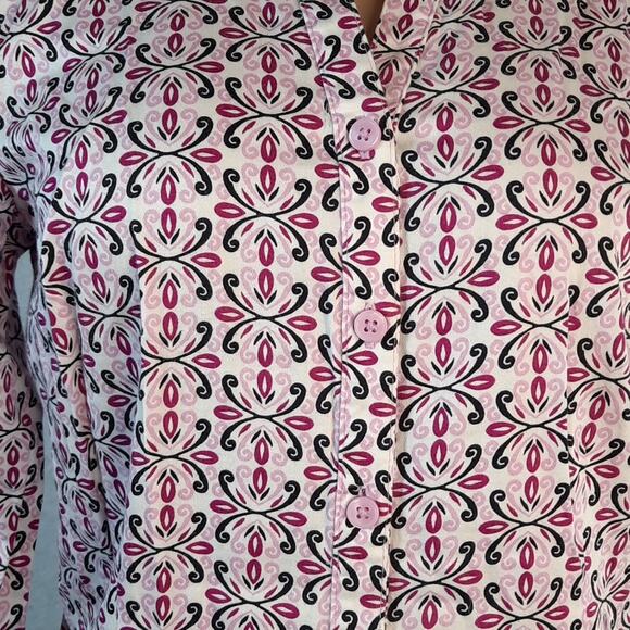 Dana Buchman Button‎ Down Top with 3/4 Sleeve White Pink Black Size Small - Picture 3 of 9